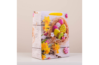 Kép 2/4 - Húsvéti dísztasak virág és festett tojás mintával, csillámporos nagy (32x26x10cm) 