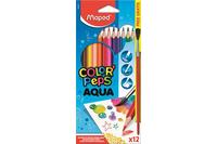 Kép 1/3 - Színes ceruza készlet akvarell ecsettel háromszögletű Maped Color Peps 12 db