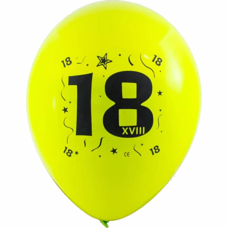 Évszámos 18. gumi lufi 30 cm-es 10 db-os csomag vegyes színekkel