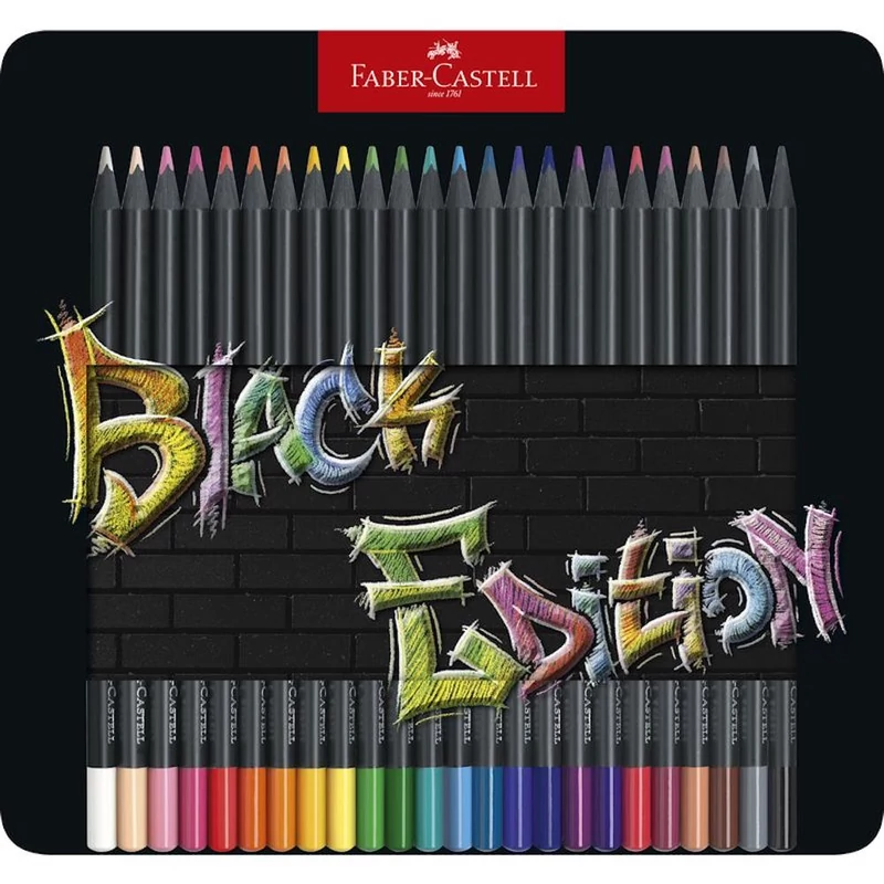 Színes ceruza készlet 24 db-os fekete test fém dobozban Faber-Castell Black Edition