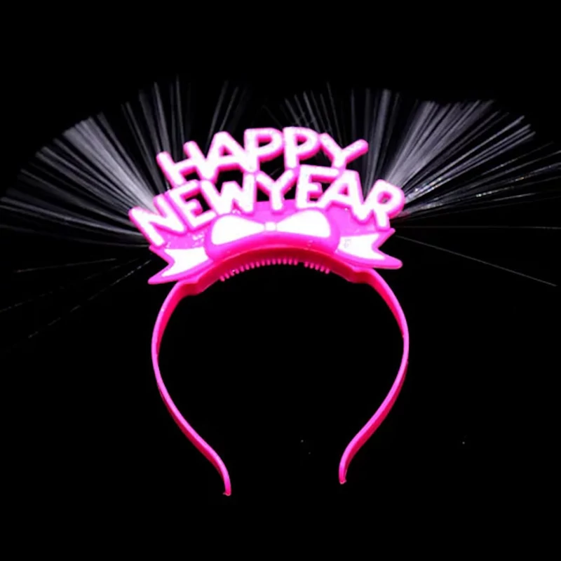 Fejdísz villogó ledes Happy New Year felirattal pink színű