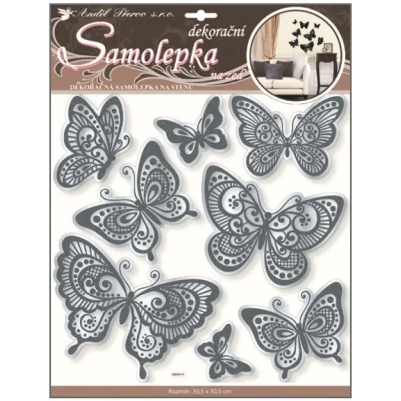 Falmatrica glitteres fekete-fehér lepkék 30,5x30,5 cm 10073