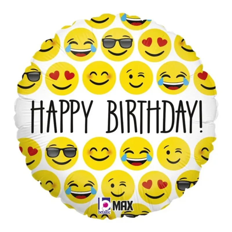 Fólia lufi Emoji smiley Happy Birthday 45 cm