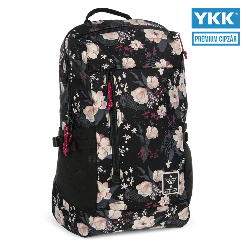 Hátizsák iskolatáska AU-17 virágos mintával Ars Una Flowery black