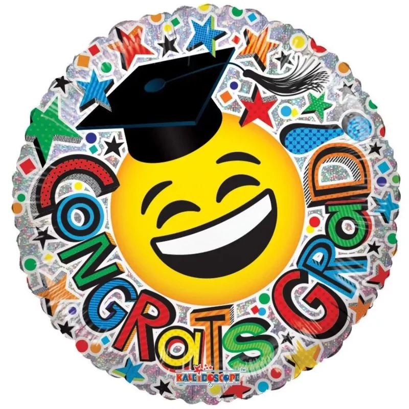 Ballagási fólia lufi nevető smiley kalapban Congrats Grad felirattal 45cm 853439