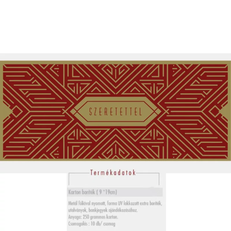 Zsebes pénzboríték Szeretettel felirattal elegáns bordó alapon arany színű díszítéssel 9x19 cm