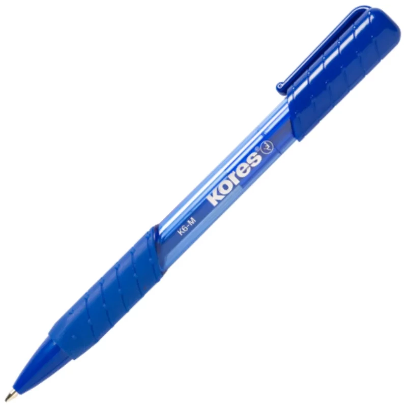 Golyóstoll, 0,7 mm, nyomógombos, háromszögletű, Kores K6-F, kék