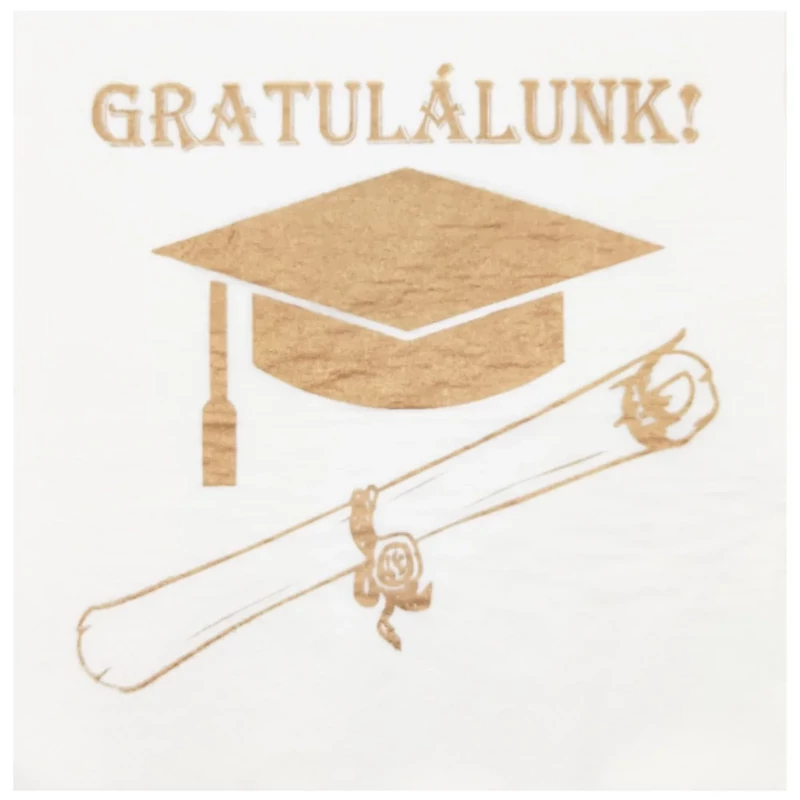 Szalvéta Gratulálunk felirattal fehér színű 33x33 cm 3 rétegű 10 db/csomag