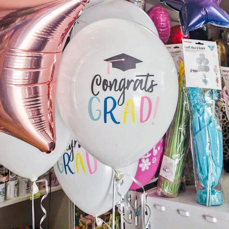 Gumi lufi ballagás sapka színes "Congrats Grad!" 5 db/csomag 