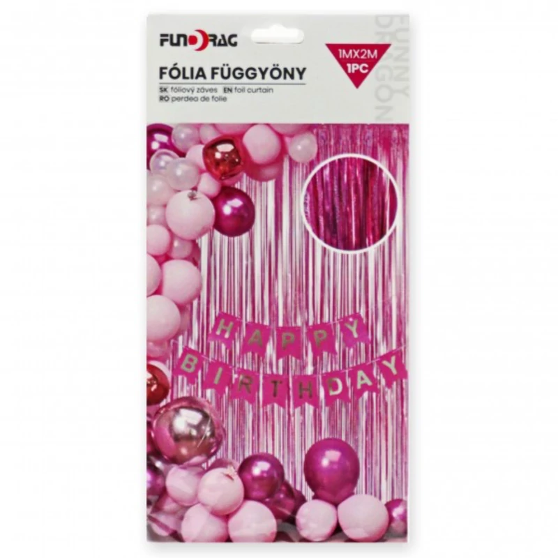 Party függöny csillogó metál  rózsaszín 100x200 cm 627889