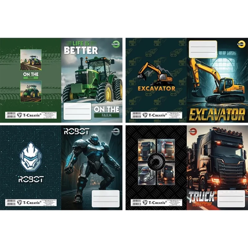 Füzetborító A/5 betétes T-Creativ Boys munkagépes minták 4x5 db/csomag