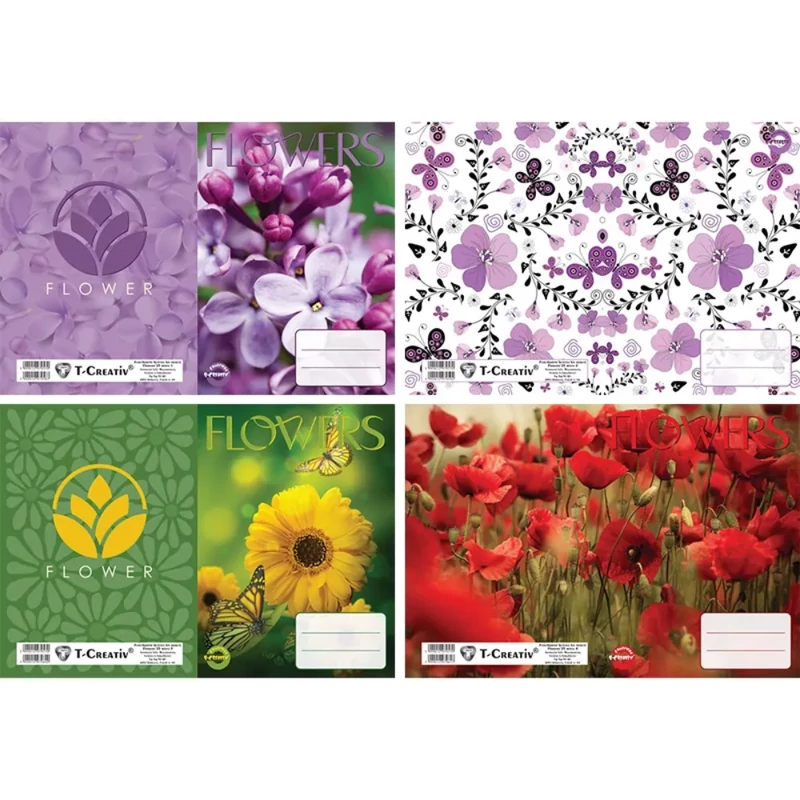 Füzetborító betétes T-Creativ Flowers virágos minták 4x5 db/csomag