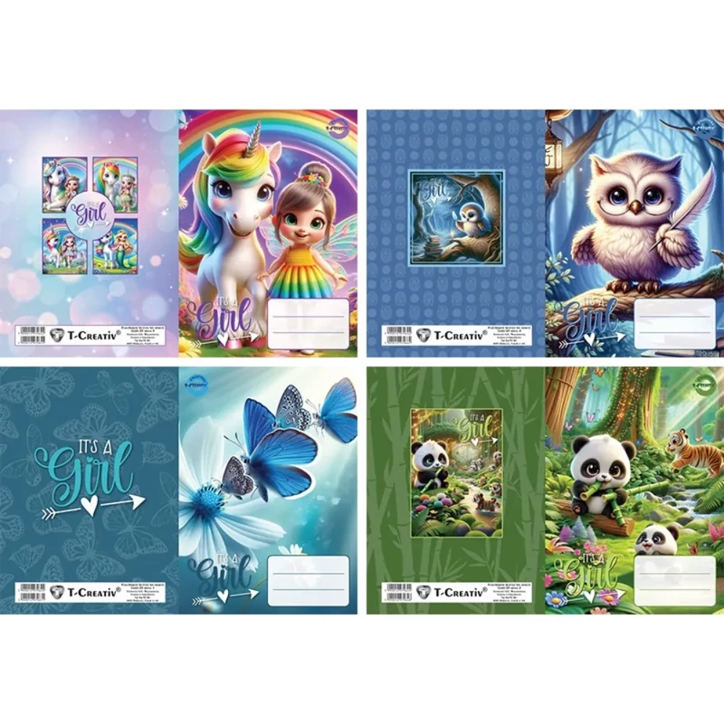 Füzetborító betétes T-Creativ Girls lányos minták 4x5 db/csomag