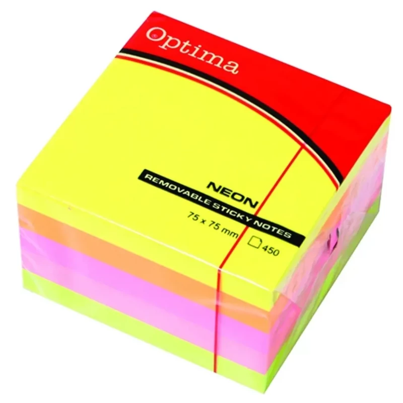 Öntapadó jegyzettömb 75x75 mm 450 lap neon mix Optima