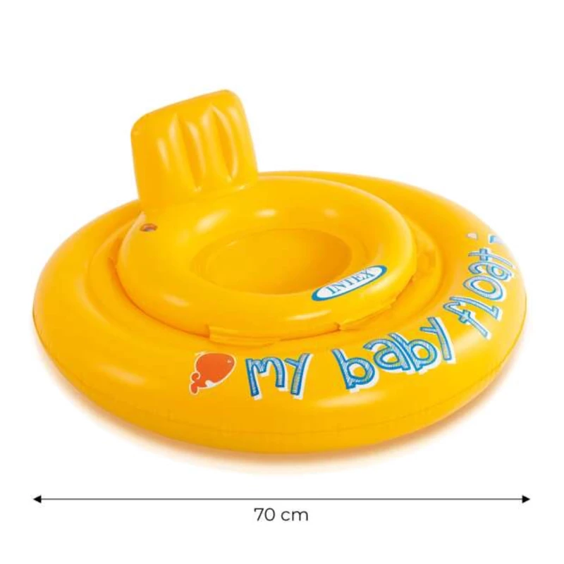 Bébiúszó beülős biztonsági úszógumi háttámlával felfújható sárga 70 cm Intex 56585