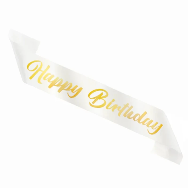 Vállszalag fehér színű Happy Birthday felirattal születésnapra 10x160 cm 133422