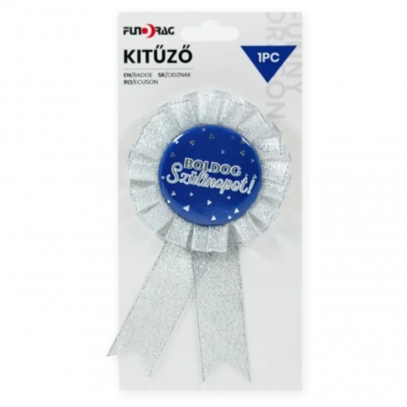 Kitűző Boldog szülinapot ezüst-kék 644275