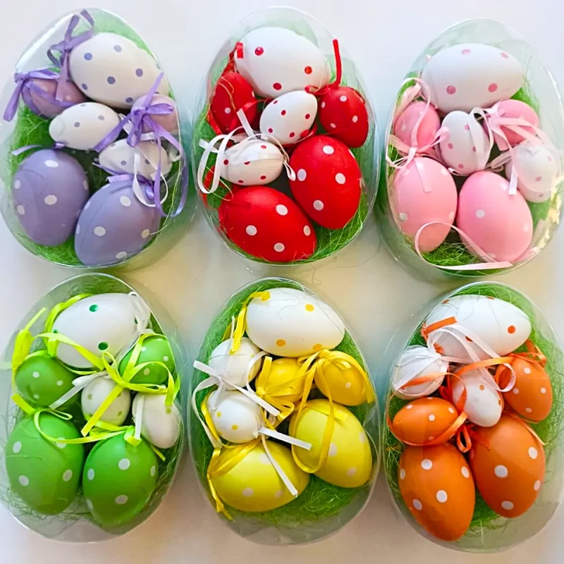 Húsvéti tojásdísz műfűvel ovál 3 db/6cm és 4 db/4cm