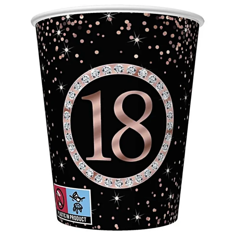 Papírpohár Happy Birthday 18. születésnap 8 db/csomag rosegold 024885