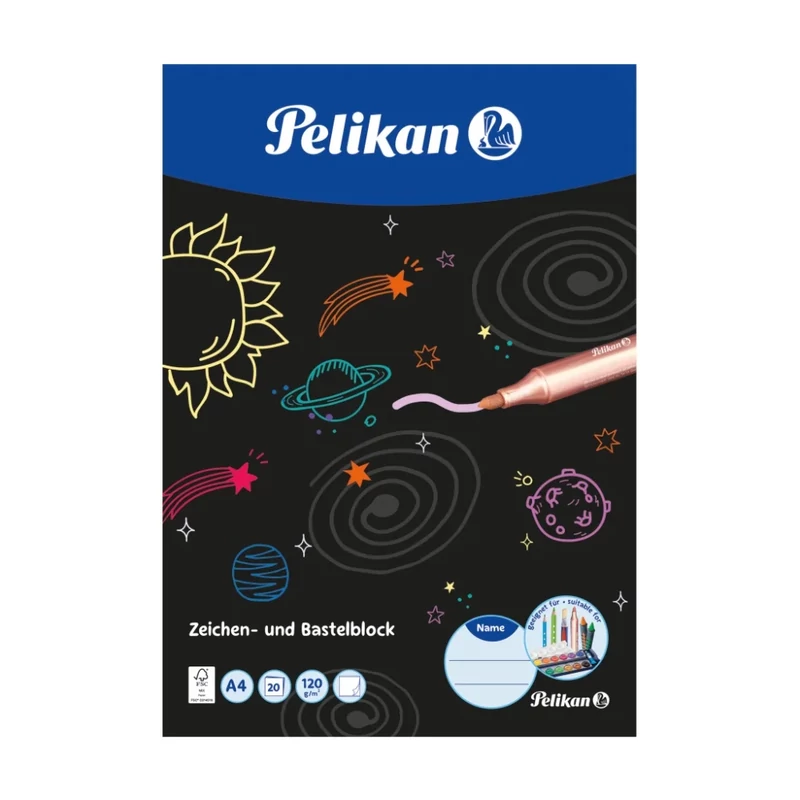 Rajzblokk akvarell 20 ív A/4 fekete belív Pelikán