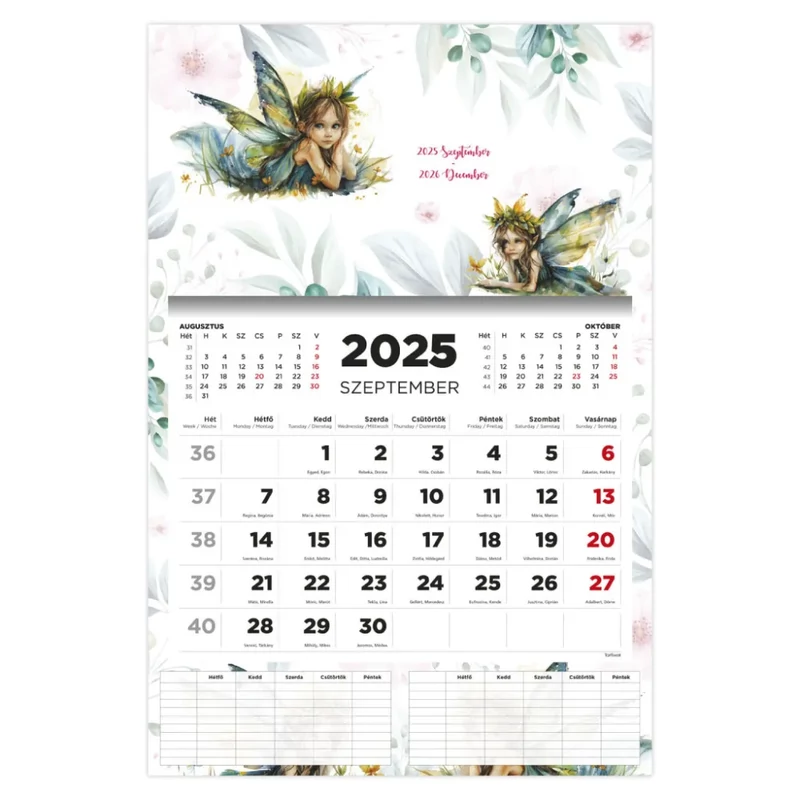 Falinaptár diákoknak 2025/2026-os tanévre tündér borítóval Toptimer