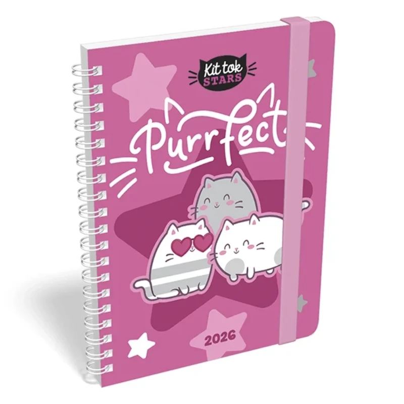 Határidőnapló Heti Tervező B6 spirál Kittok Purrfect Lizzy Calendar 2026