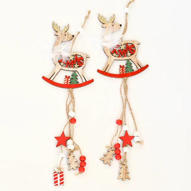 Rénszarvas lógós karácsonyi dekoráció fából akasztóval piros XMAS 9x27 cm 2 db/csomag ZHH102550