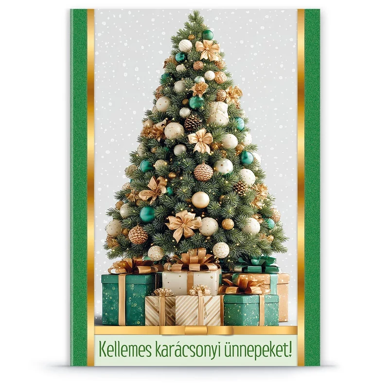 Karácsonyi karácsonyfa zöld normál borítékos képeslap üdvözlőlap Ars Una Kifutó