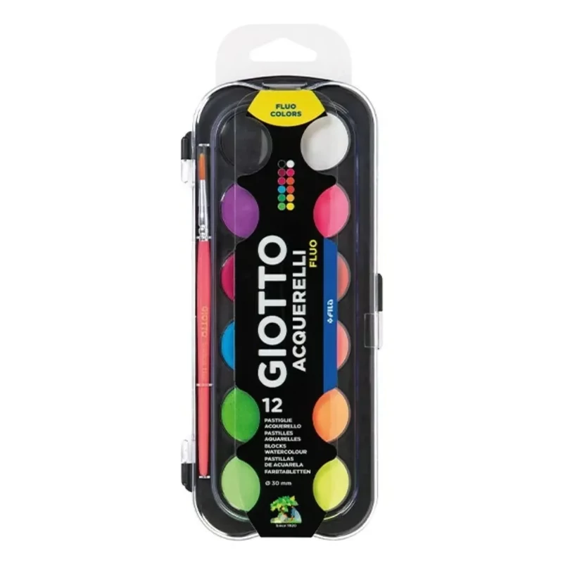 Vízfesték készlet 12 db fluoreszkáló színek 30 mm nagygombos Giotto Fluo