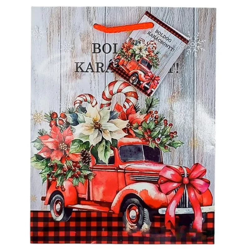 Dísztasak karácsonyi autós mintával 23x18x8,5 cm BR121292