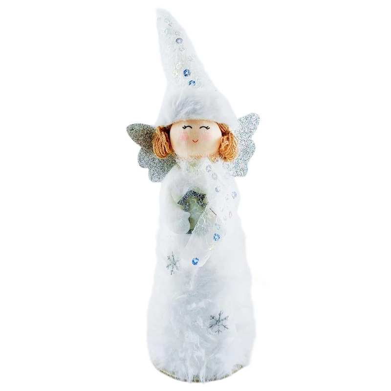 Angyal plüss karácsonyi dekoráció fehér 26 cm YX120707