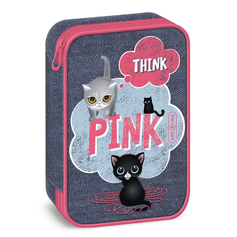 Többszintes tolltartó Ars Una cuki cicás farmer mintás Think Pink