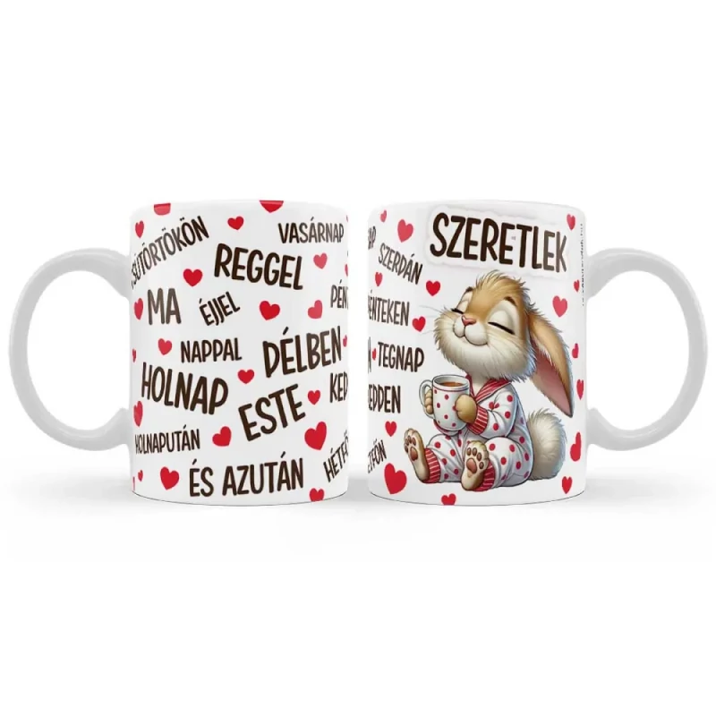 Bögre 3 dl - Valentin Napi - Szeretlek – Nyuszis Valentin Napi Ajándék - Szerelmes Ajándék