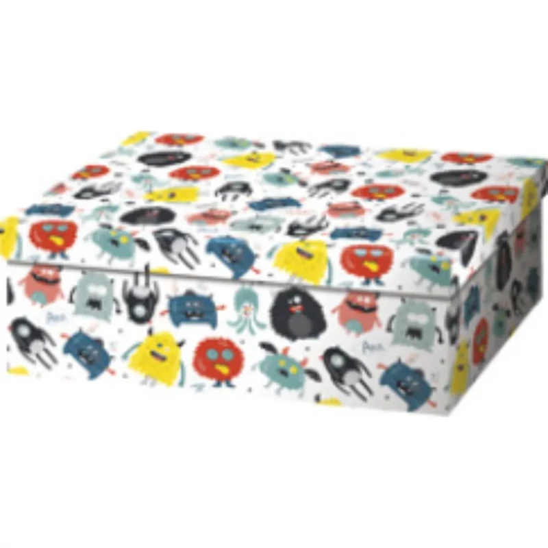Díszdoboz T3 Cardex papírból szörnyecskés mintával 24x16x9cm 38177