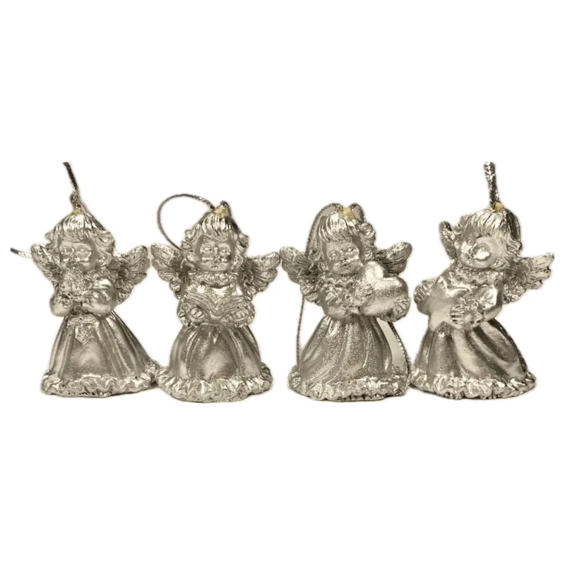 Karácsonyi polyresin figura angyal ezüst metál 5 cm 4 db/csomag 113464