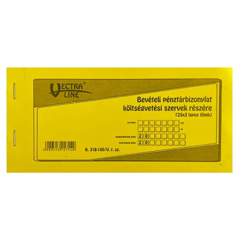 Nyomtatvány bevételi pénztárbizonylat költségvetési szervek részére VECTRALINE fekvő 25x3 lapos