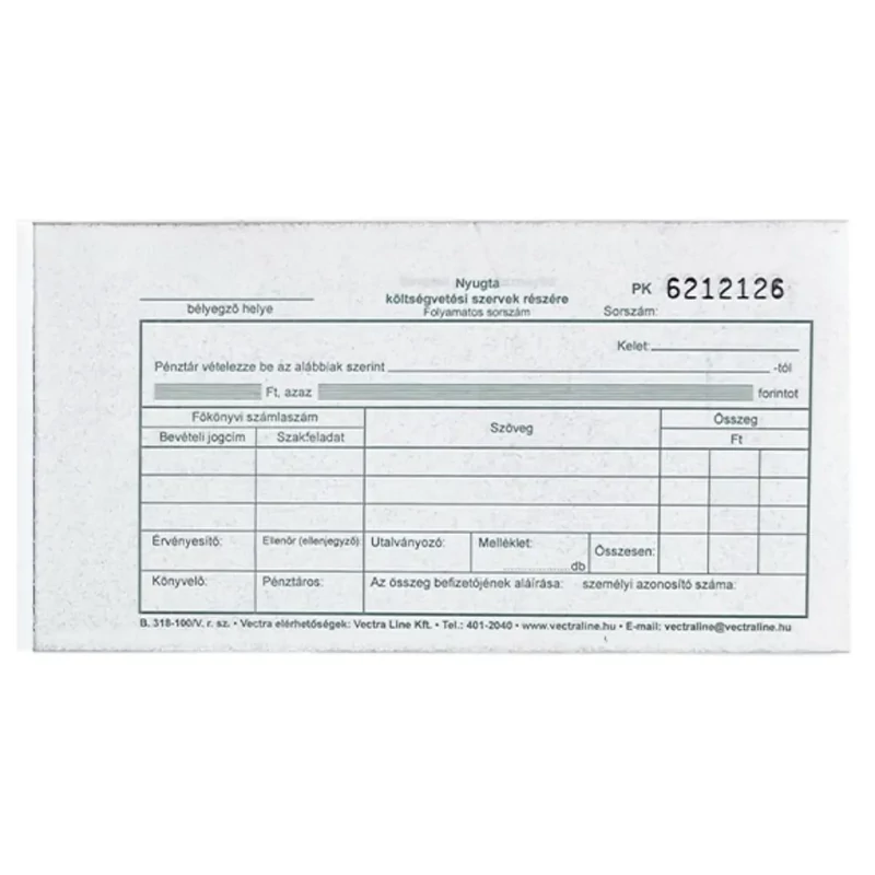 Nyomtatvány bevételi pénztárbizonylat költségvetési szervek részére VECTRALINE fekvő 25x3 lapos