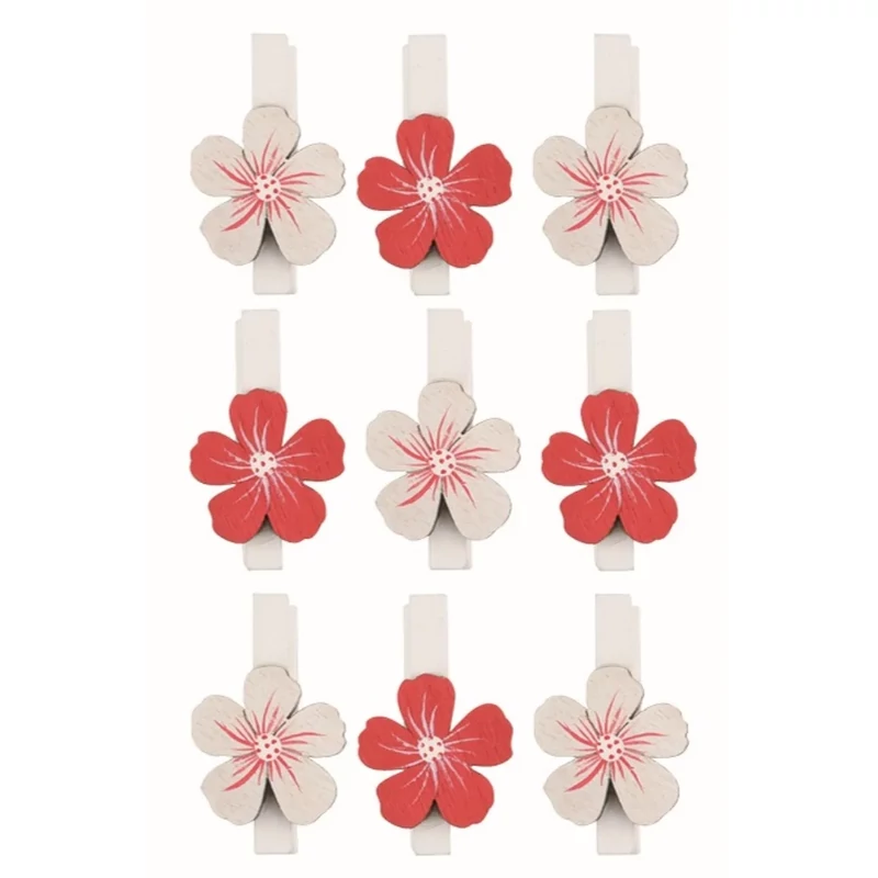 Facsipesz tavaszi fehér-piros virág figurás 2,5x2,5x0,3 cm 9 db/csomag