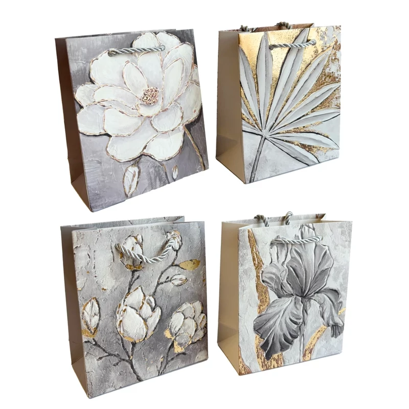 Dísztasak elegáns ezüst arany virágmintás 12x14x6 cm DW122497