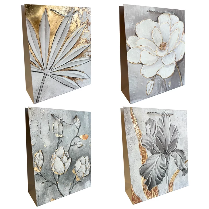 Dísztasak elegáns ezüst arany virágmintás 23x18x10 cm DW122503