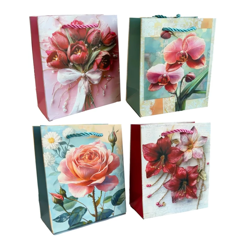 Dísztasak elegáns türkíz és rózsaszín virágmintás 12x35x9 cm DW122992