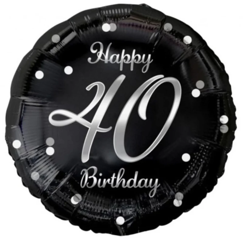 Fólia lufi Happy 40. Birthday évszámos fekete ezüst elegáns 45 cm