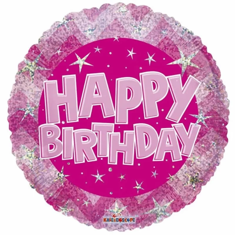45 cm fólia lufi hologramos Happy Birthday rózsaszín