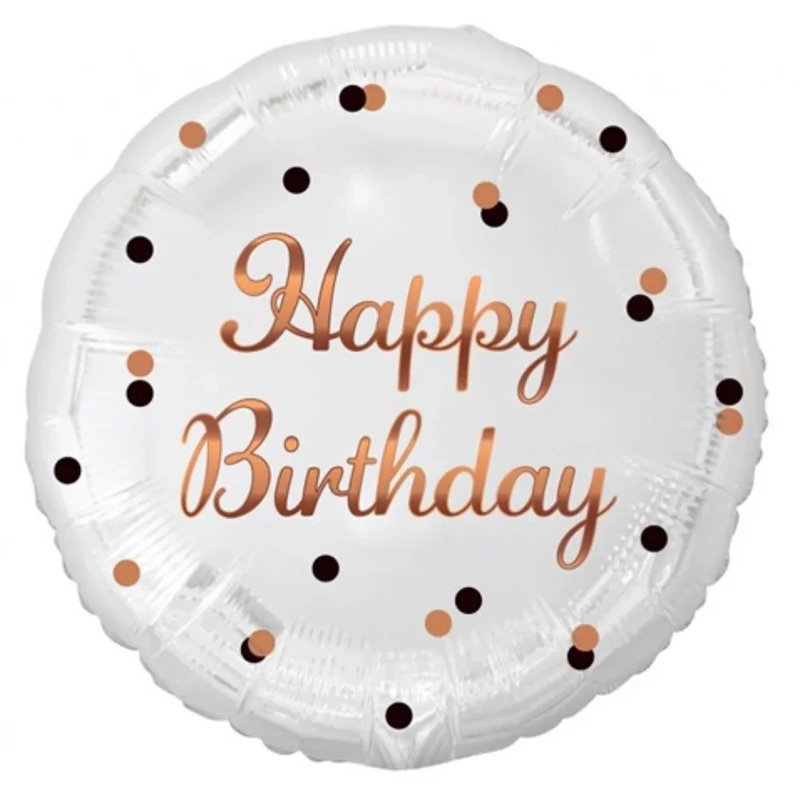 Fólia lufi Happy Birthday felirattal elegáns fehér-rosegold színnel születésnapra 45 cm 10240