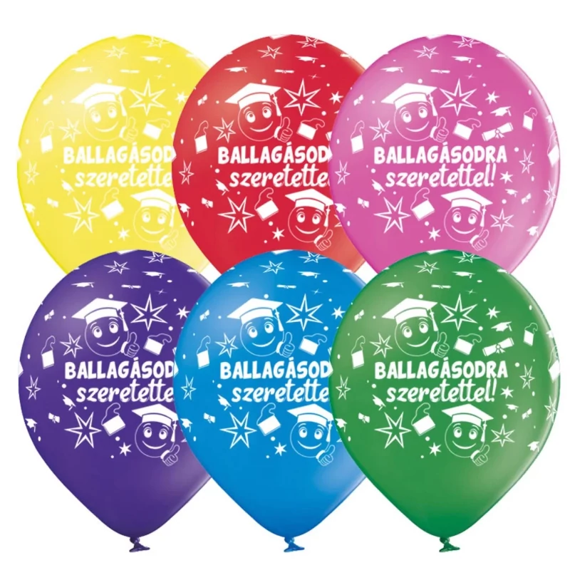 30 cm-es Ballagásodra Szeretettel feliratos színes Gumi Lufi 6 db/csomag