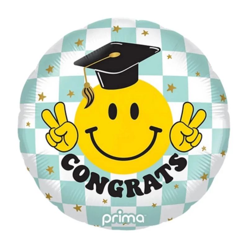 45 cm-es Congrats Smile Face Grad Checker Fólia Lufi Ballagásra
