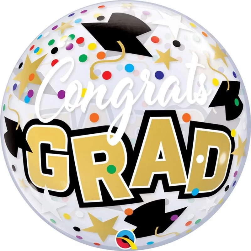 56 cm-es Congrats Grad Stars & Dots Ballagási Bubble Lufi Ballagásra