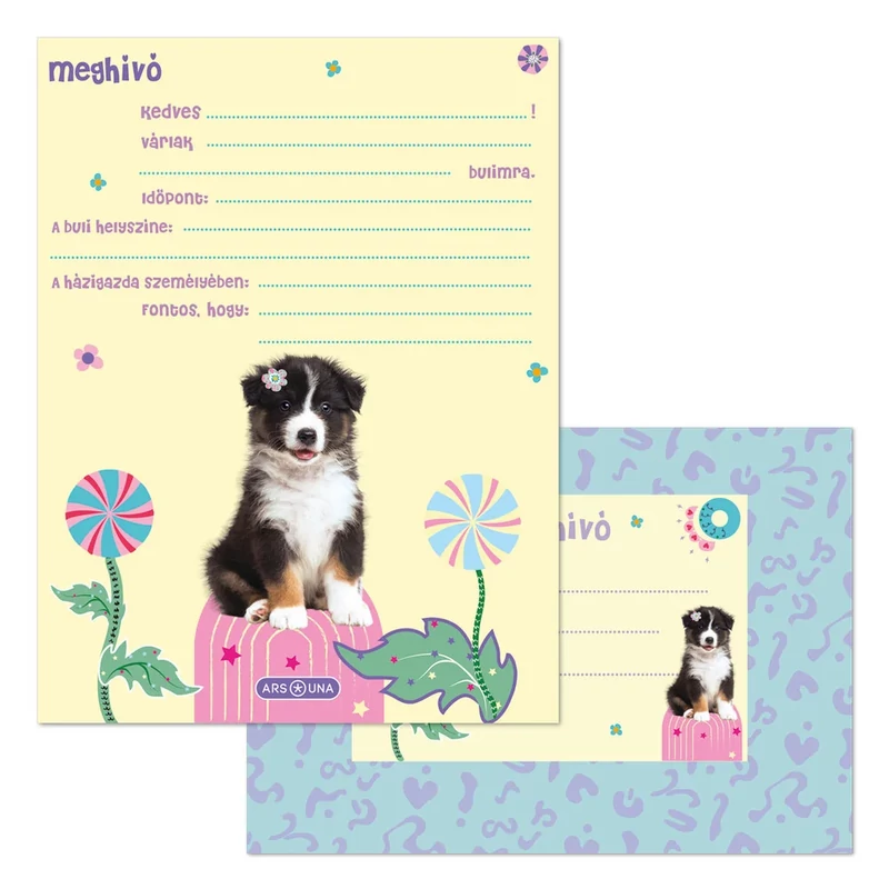 Ars Una Cute Animals Aussie kutya mintás partimeghívó borítékkal 10 db/csomag