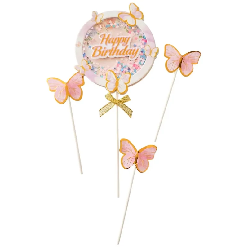 Torta dekoráció pillangó mintájú Happy Birthday felirattal 22 cm-es 4 db/csomag 657589