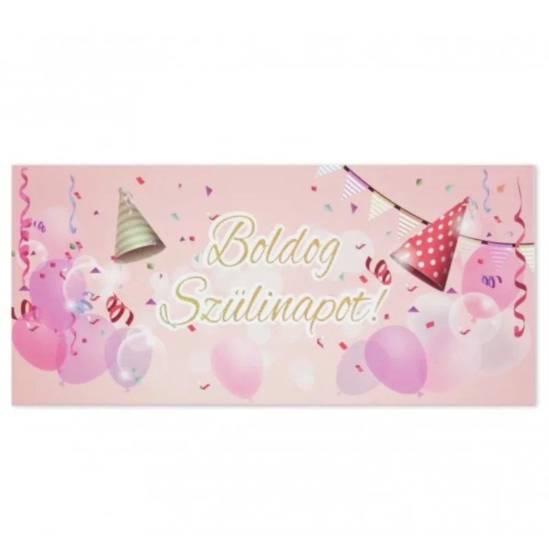 Díszboríték Boldog Szülinapot felirattal rózsaszín csákó mintás 9x19 cm 662569